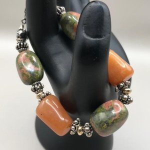 Natural Stone (Unikite/Jadeite) & Silver Finding Bracelet